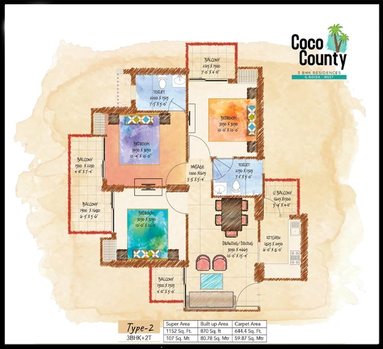 Coco County 3BHK +2T